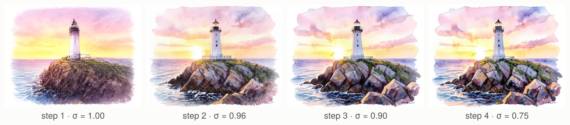 The image that FLUX.2 [klein] predicts at each of its four steps